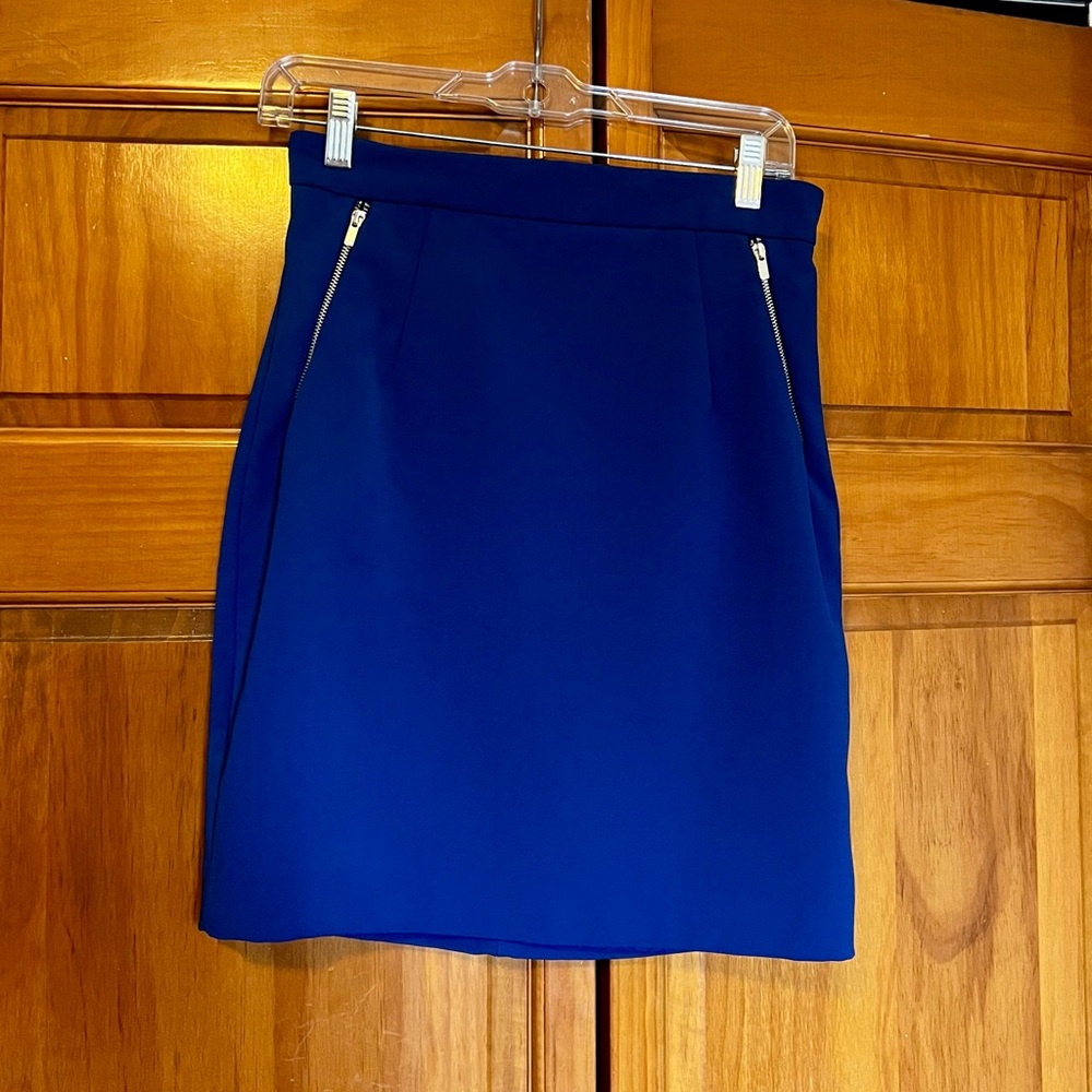 H&M Electric Blue Pencil Skirt With Silver Zippers, Pockets